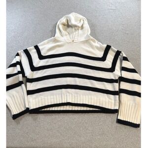 Favorite Girl Striped Knit Hoodie Women Size M Ivory Black Excellent Nautical